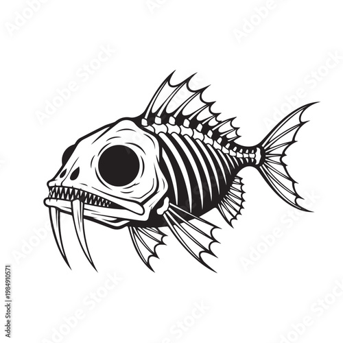 black and white line art of prehistoric coelacanth fish illustration