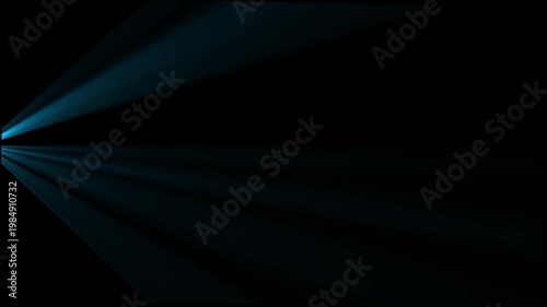  Blue Volumetric Light Rays from Side Animation: Cinematic Glowing Sunbeams and Optical Lens Flare on Black Background for Dramatic Intro, Spiritual Background, Stage Light, and Motion Graphics Loop