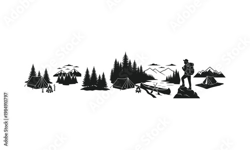 Adventurous hiker exploring scenic mountain landscapes and camping spots