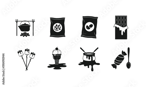 Traditional cooking and food preparation tools and ingredients illustration