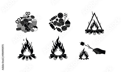 Iconic illustrations of camping and outdoor cooking essentials