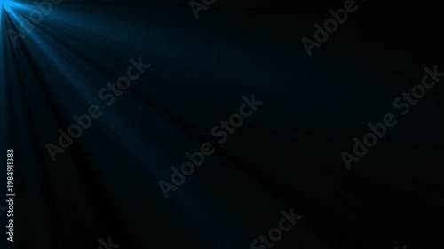  Blue Volumetric Light Rays from Corner Animation: Cinematic Glowing Sunbeams and Optical Lens Flare on Black Background for Dramatic Intro, Spiritual Background, Stage Light, and Motion Graphics