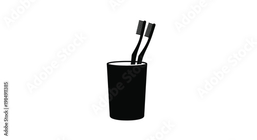 Two toothbrushes stand in a glass a simple black silhouette