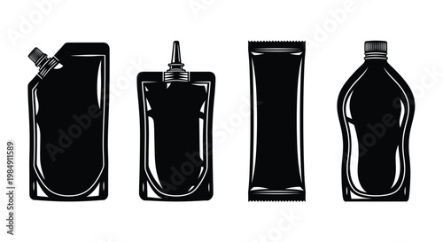 Variety of plastic packaging containers presented in a dark silhouette