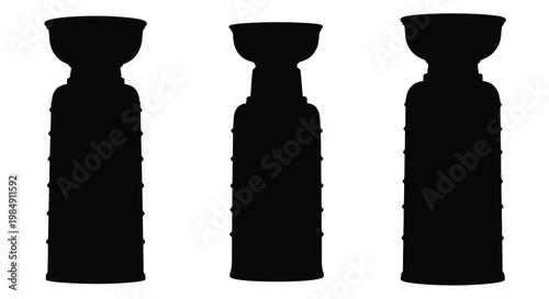 Three black trophies arranged in a row striking silhouette
