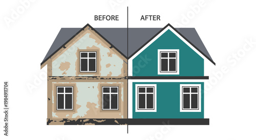 A split view showcases a home s renovation from damaged to pristine highlighting the transformative power of repair silhouette high quality