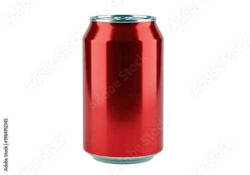 Shiny red metallic soda can isolated on transparent background