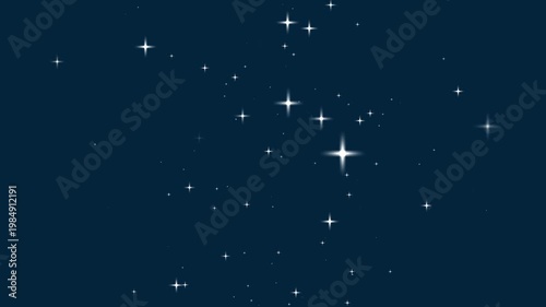 Twinkling Night Sky Stars Animation: Shimmering White Sparkling Star Field Background Loop with Glowing Particles and Bright Lens Flares on Dark Blue for Space, Magic, Christmas, and Dreamy Projects