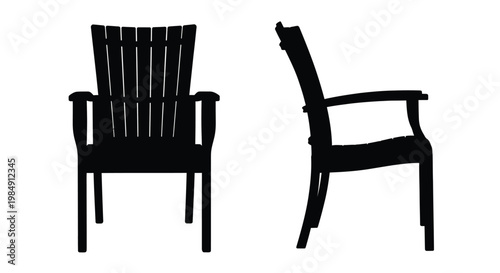 Two outdoor chairs displayed in a stark black silhouette