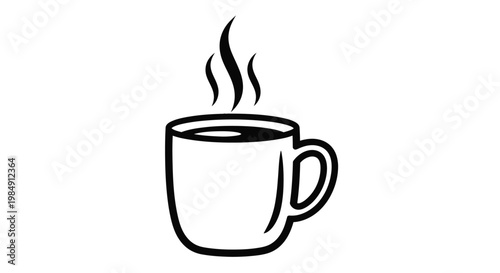 Simple black outline of a steaming coffee cup a bold silhouette