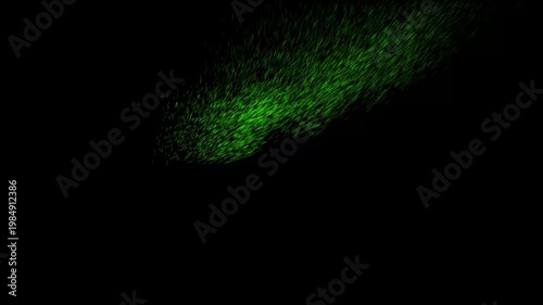 Hello Text Animation with Particle Sand Dissolve Effect: Green Minimalist Typography Disintegrating into Wind Dust on Black Background for Greeting, Social Media Intro, Tech Promo, and Welcome Scene