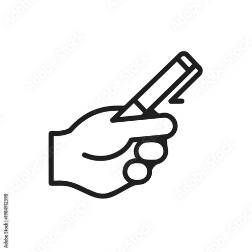 Minimalist white outline icon of writing hand