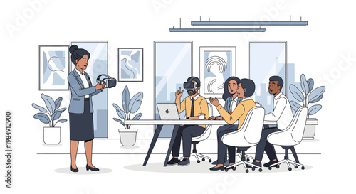 Diverse team collaborating in modern office with photographer