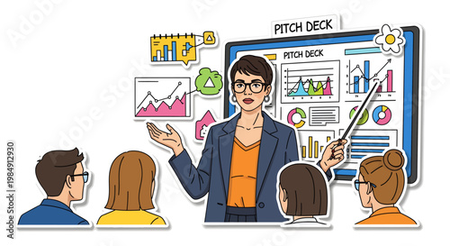 Businesswoman presenting pitch deck to colleagues in meeting