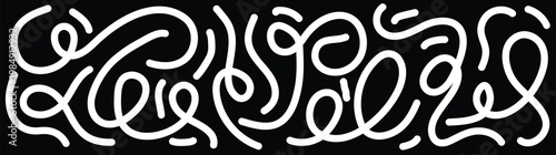 Abstract wave white lines on black background intricate interwoven design