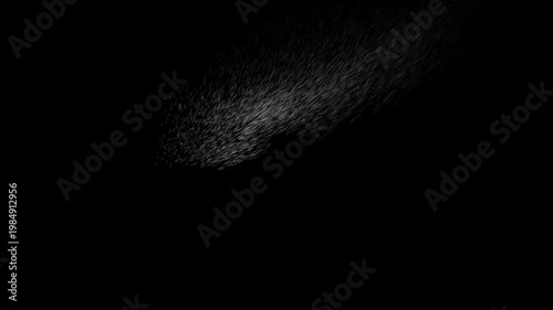 White Media Text Animation with Particle Sand Dissolve Effect: Neon Typography Disintegrating into Wind Dust on Black Background for Social Media, Digital Marketing, Broadcast, and News Video Intro