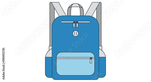 Blue backpack illustration on white background for education and travel