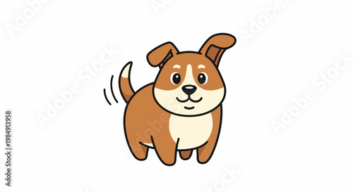 Cartoon puppy with wagging tail isolated on white background
