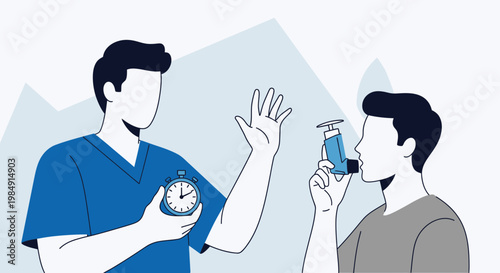 Doctor checking patient's lung function with spirometer and stopwatch, asthma test