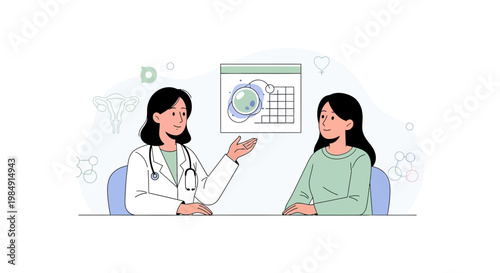 Doctor consulting patient about fertility and ovulation cycle on calendar