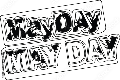 Mayday ink splatter typography distress stamp graphic design isolated vector
