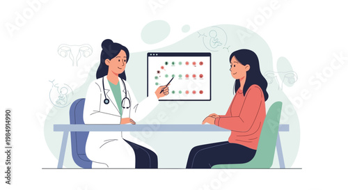 Doctor consulting patient about menstrual cycle and fertility on a calendar