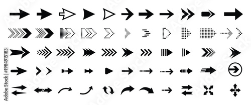Collection of Black Arrows in Various Styles and Directions isolated on transparent background