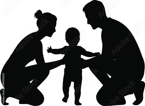 Black silhouette of a family with child and parents vector illustration EPS PNG file