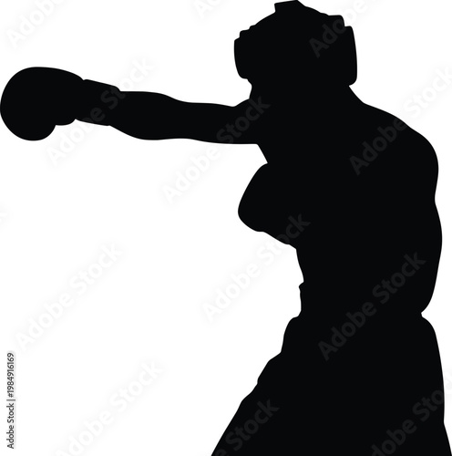 Black silhouette of a boxer in a punching stance boxing vector illustration EPS PNG file