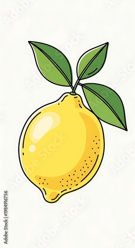 A vibrant yellow lemon with green leaves, depicted in a simple, clean illustration style