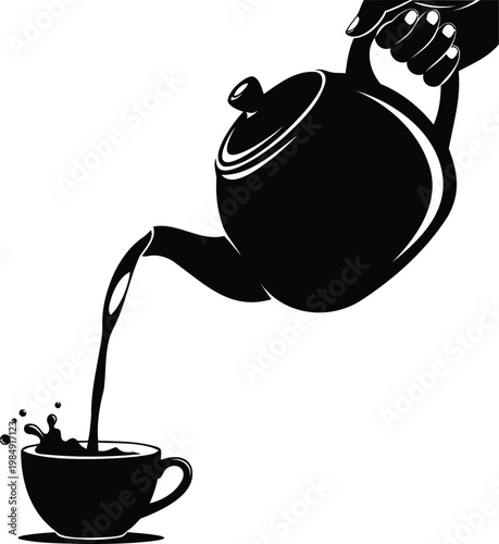 Pouring tea vector illustration cup and pot beverage hot drink.