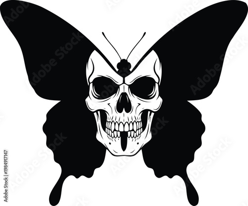 Skull butterfly vector illustration combined with death moth wings for gothic tattoo design.