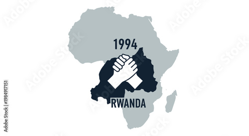 Rwanda's 1994 reconciliation symbolized by clasped hands over a map of africa