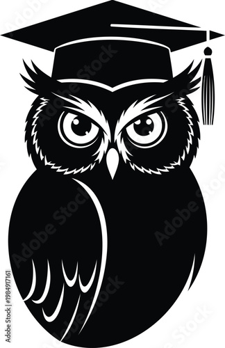 Wise owl mascot vector illustration wearing graduation cap for academic education brand logo.