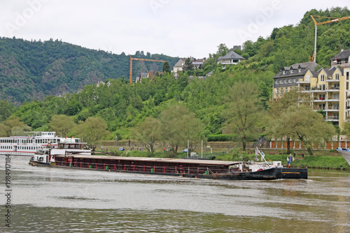 Barge on the River Moselle at Cochem town in Germany