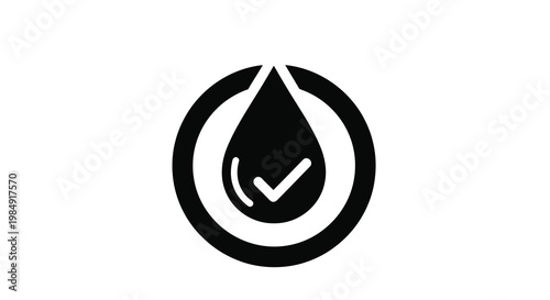 Black silhouette of a water droplet within a circular design