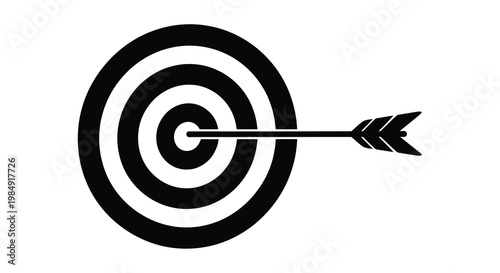A black arrow hitting the bullseye of a target with concentric circles