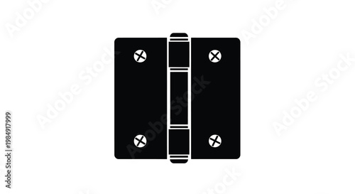 Black door hinge illustration with visible screws and cylindrical pin