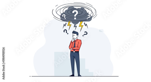 Man with confused thoughts questions.