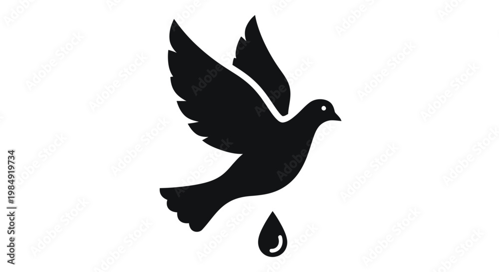 Fototapeta premium A silhouette of a dove in flight with a single water droplet below