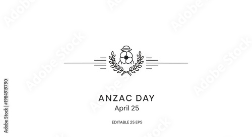 ANZAC Day, April 25, Australian New Zealand Army Corps, military emblem, vector illustration