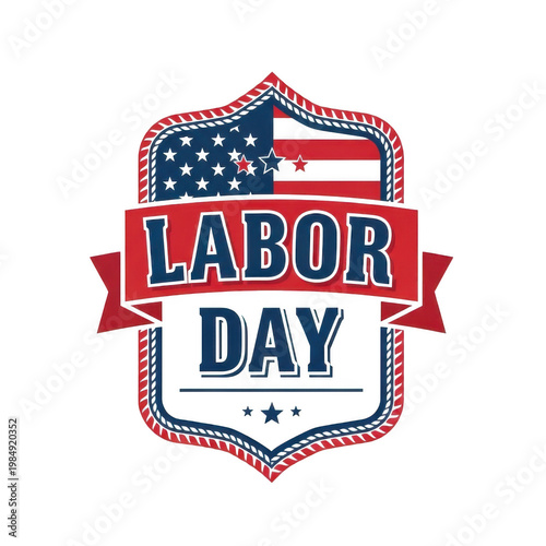 Labor day emblem with american flag elements and festive ribbon design