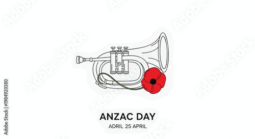 ANZAC Day, military trumpet, poppy, April 25, Australian New Zealand Army Corps