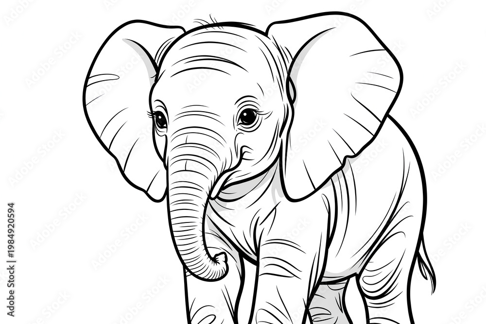 Obraz premium Cute elephant sketch with realistic proportions and artistic line art style