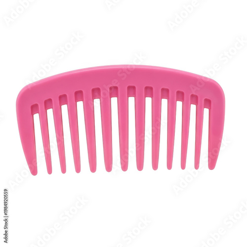 A bright pink plastic comb with wide-set teeth designed for detangling hair and styling