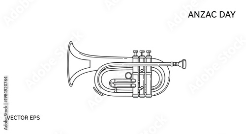 ANZAC Day trumpet, bugle vector illustration, EPS, military music symbol