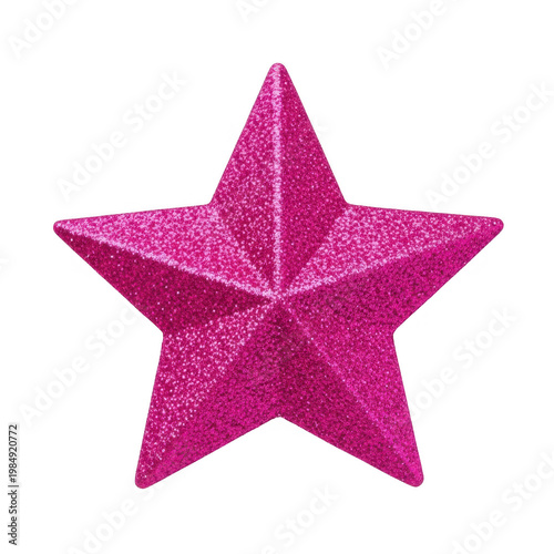 A dazzling pink glitter star decoration, perfect for festive occasions and crafting projects.