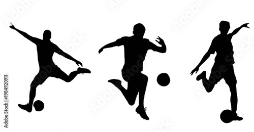 silhouette, vector, sport, people, illustration, soccer, ball, football, player, silhouettes, sports, action, vector silhouettes of football player in different actions, basketball, icon, running