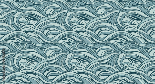 Abstract blue ocean wave pattern with intricate linework creating a sense of movement and flowing water for background textures.