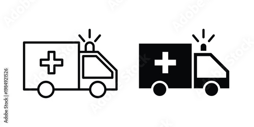 Ambulance icon and symbol. Vector icons set